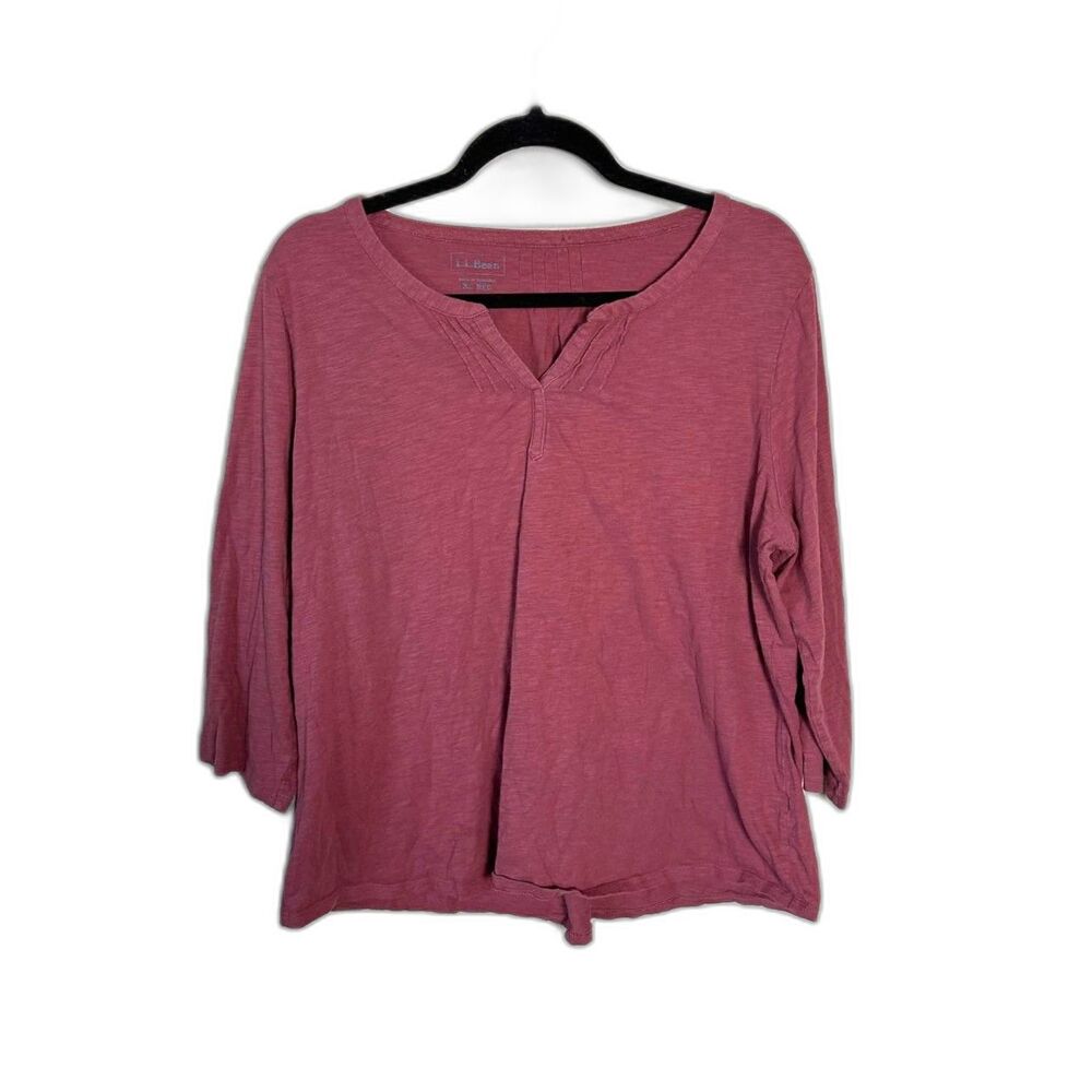 L.L. Bean Mauve Plum Pink Split Neck Slub Knit 3/4 Sleeve Shirt Size XL Gorpcore
